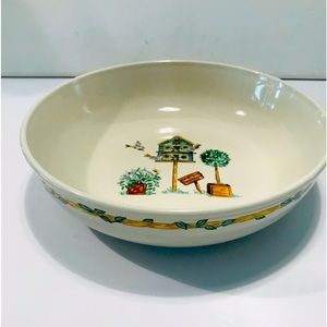 Thompson Pottery Serving Bowl Birdhouse Design 9”